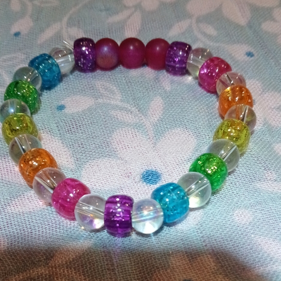 Multicolored "rainbow" stretchy bracelet - Picture 2 of 3
